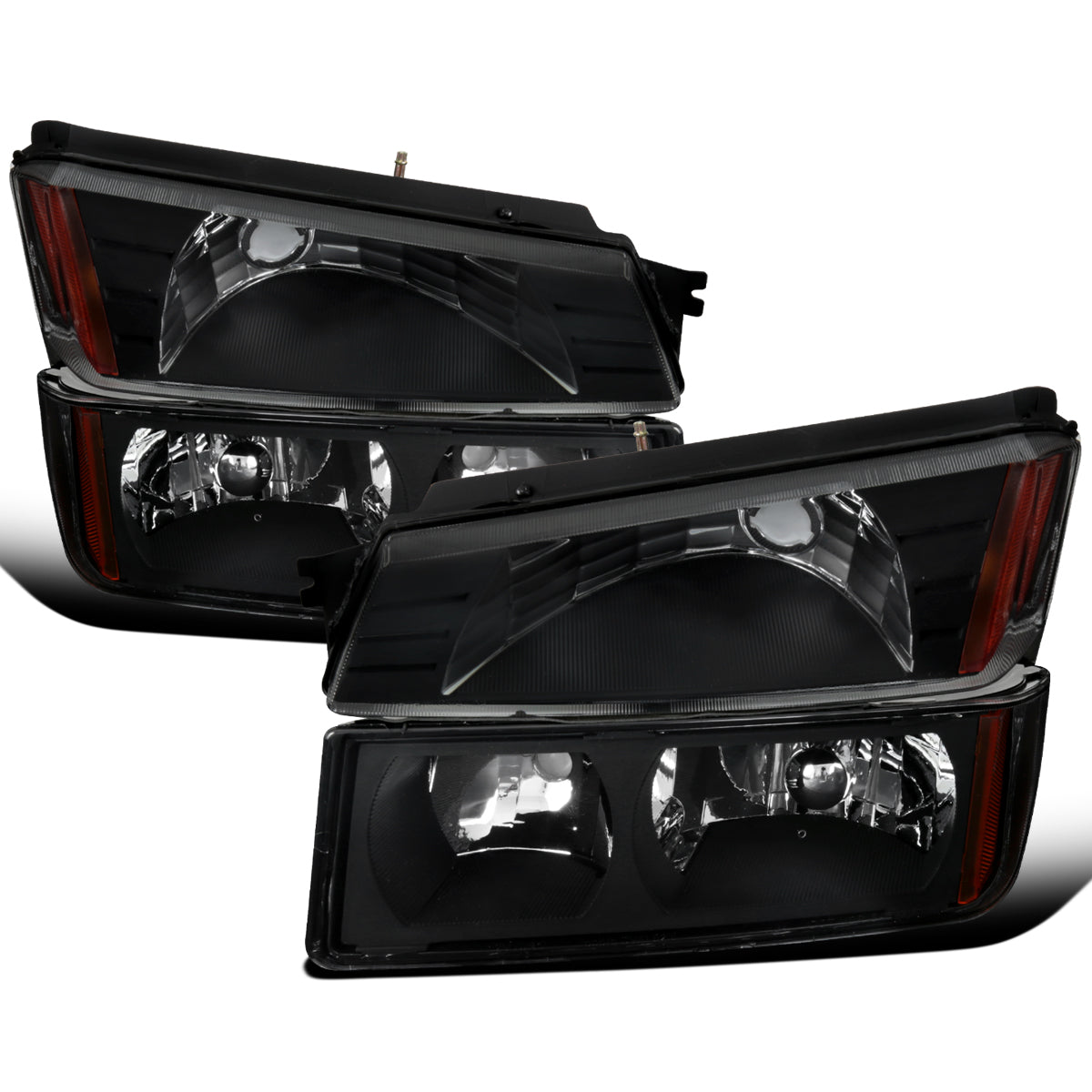 Ronnin - Fits 2002-2006 Chevy Avalanche 1500 2500 Factory Replacement Halogen Headlights + Bumper Lights Assembly Pair | Black