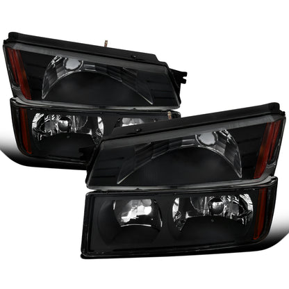 Ronnin - Fits 2002-2006 Chevy Avalanche 1500 2500 Factory Replacement Halogen Headlights + Bumper Lights Assembly Pair | Black