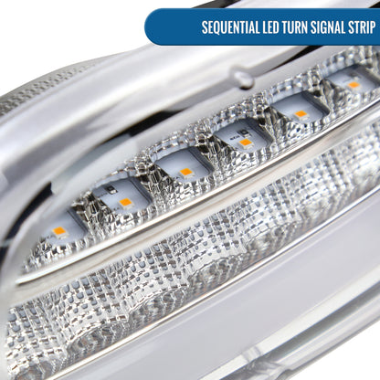 Ronnin - Fits 1999-2007 GMC Sierra Denali 2000-2006 Yukon Denali Upgraded Replacement LED Running Lights Sequential Turn Signals Headlights + Bumper Lights Assembly Pair | Chrome