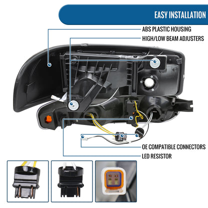 Ronnin - Fits 1999-2007 GMC Sierra Denali 2000-2006 Yukon Denali Upgraded Replacement LED Running Lights Sequential Turn Signals Headlights + Bumper Lights Assembly Pair | Black Smoke