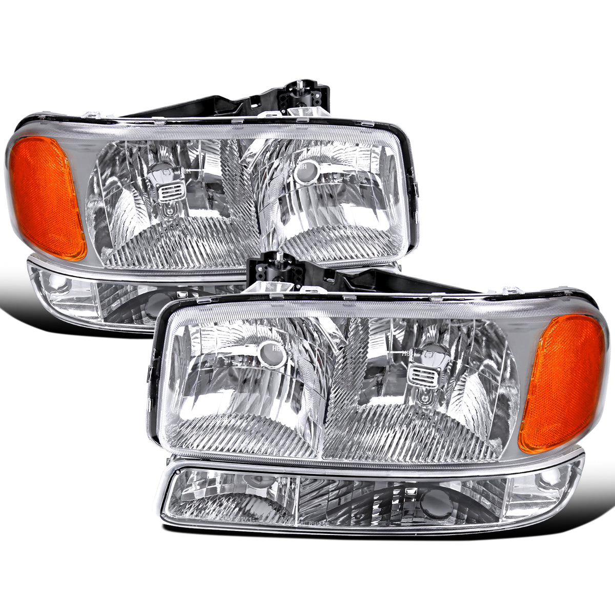 Ronnin - Compatible con GMC Sierra 1999-2007, Yukon 2000-2006, conjunto de faros delanteros y luces de parachoques de repuesto mejorados, par | Cromado