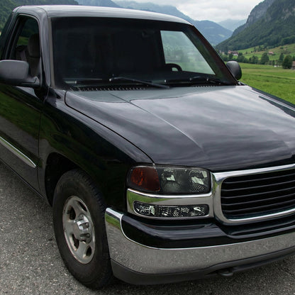 Ronnin - Compatible con GMC Sierra 1999-2007, Yukon 2000-2006, Conjunto de faros delanteros y luces de parachoques de repuesto mejorados (par) | Ahumado
