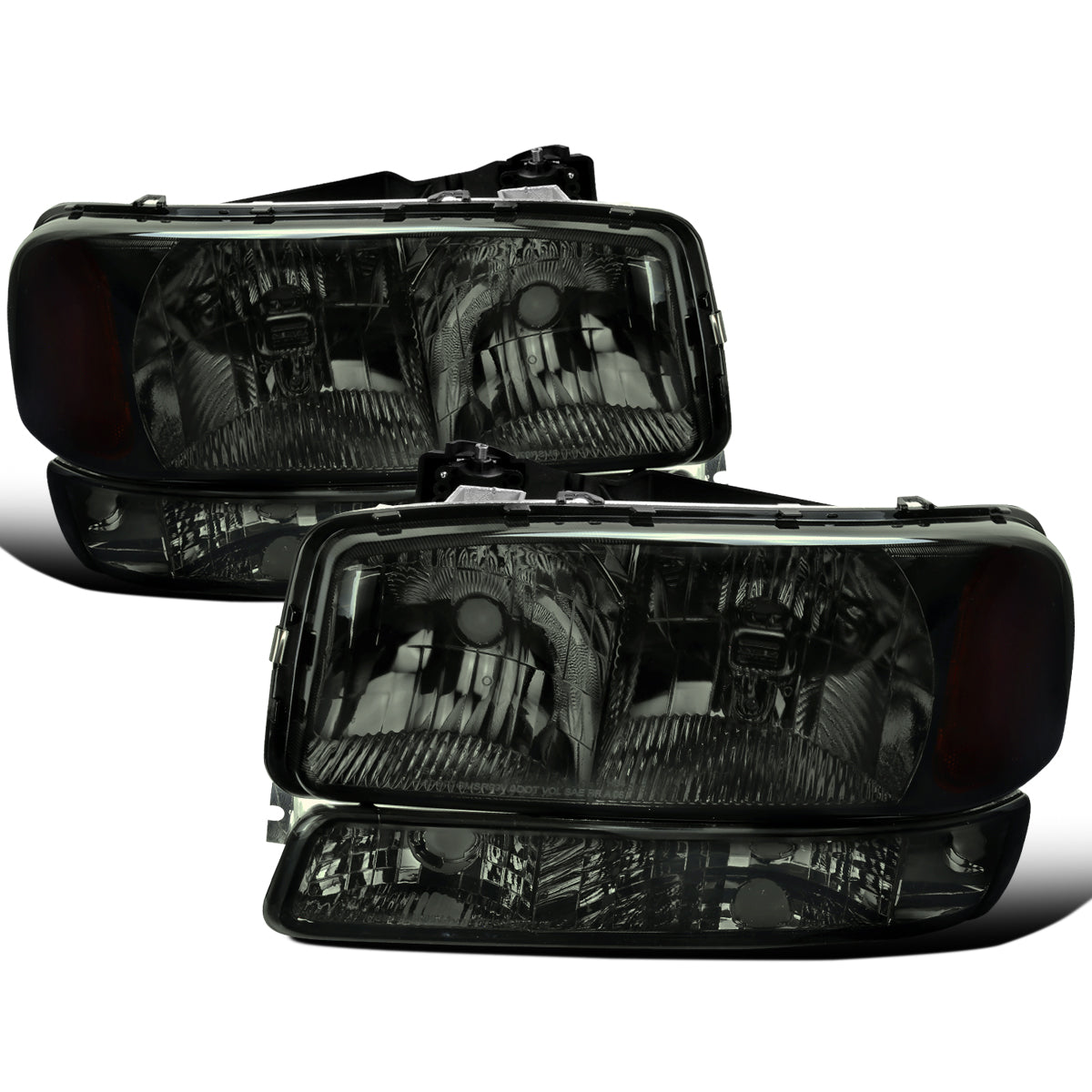 Ronnin - Compatible con GMC Sierra 1999-2007, Yukon 2000-2006, Conjunto de faros delanteros y luces de parachoques de repuesto mejorados (par) | Ahumado