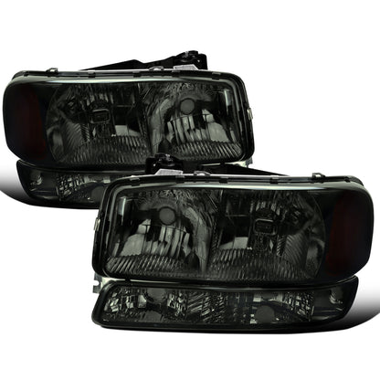 Ronnin - Compatible con GMC Sierra 1999-2007, Yukon 2000-2006, Conjunto de faros delanteros y luces de parachoques de repuesto mejorados (par) | Ahumado