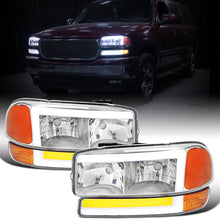 Ronnin - Fits 1999-2007 GMC Sierra 2000-2006 Yukon Upgraded Replacement LED Running Lights Sequential Turn Signals Headlights + Bumper Lights Assembly Pair | Chrome