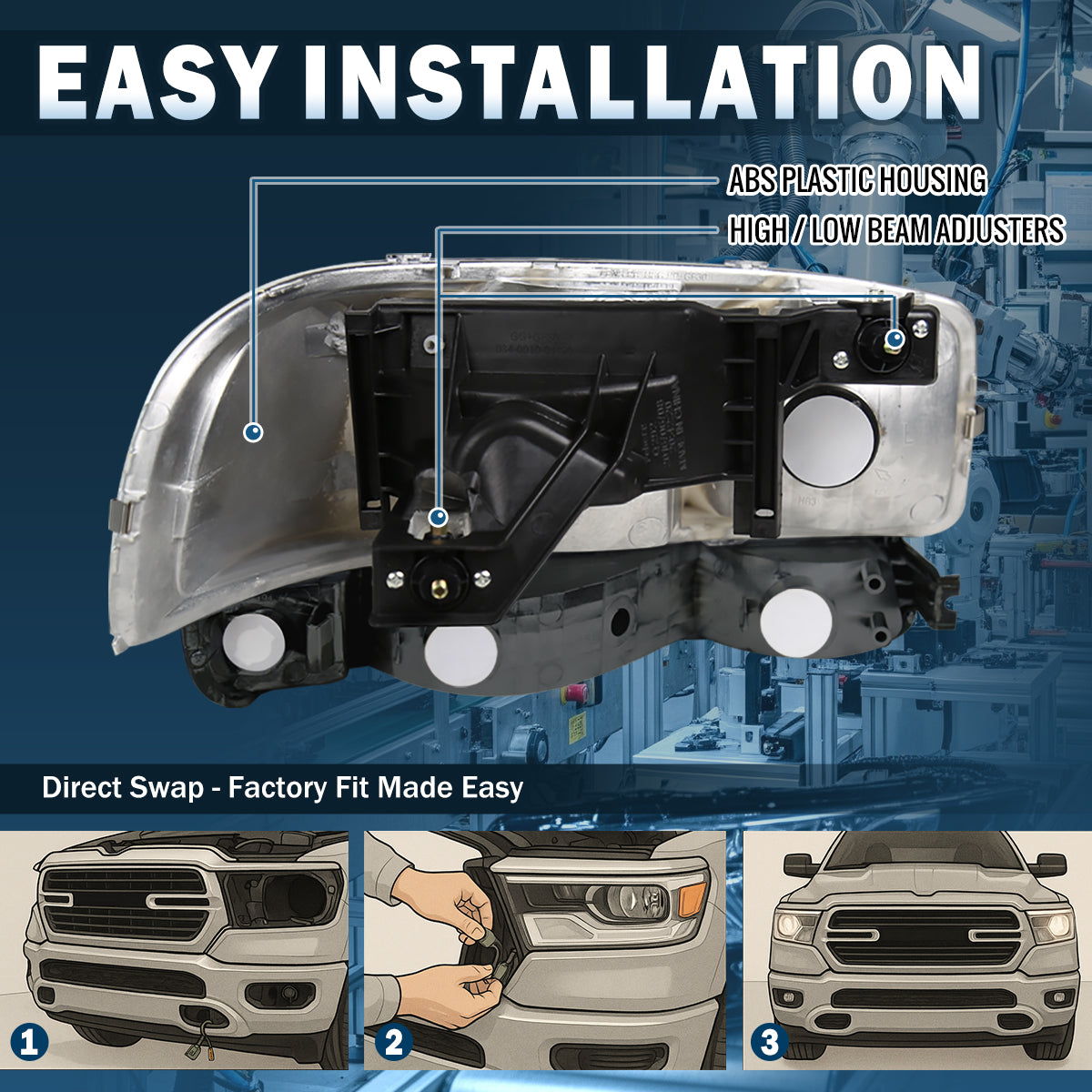 Ronnin - Compatible con GMC Sierra 1999-2007, Yukon 2000-2006. Conjunto de faros delanteros y luces de parachoques de repuesto mejorados (par) | Negro