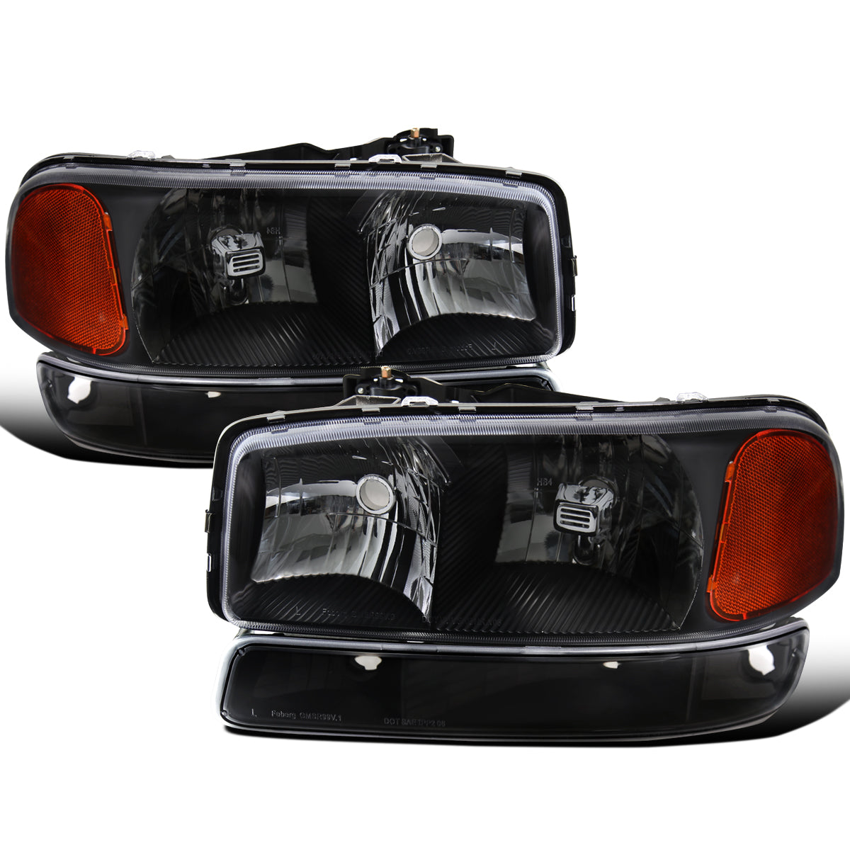 Ronnin - Compatible con GMC Sierra 1999-2007, Yukon 2000-2006. Conjunto de faros delanteros y luces de parachoques de repuesto mejorados (par) | Negro