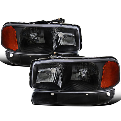 Ronnin - Compatible con GMC Sierra 1999-2007, Yukon 2000-2006. Conjunto de faros delanteros y luces de parachoques de repuesto mejorados (par) | Negro