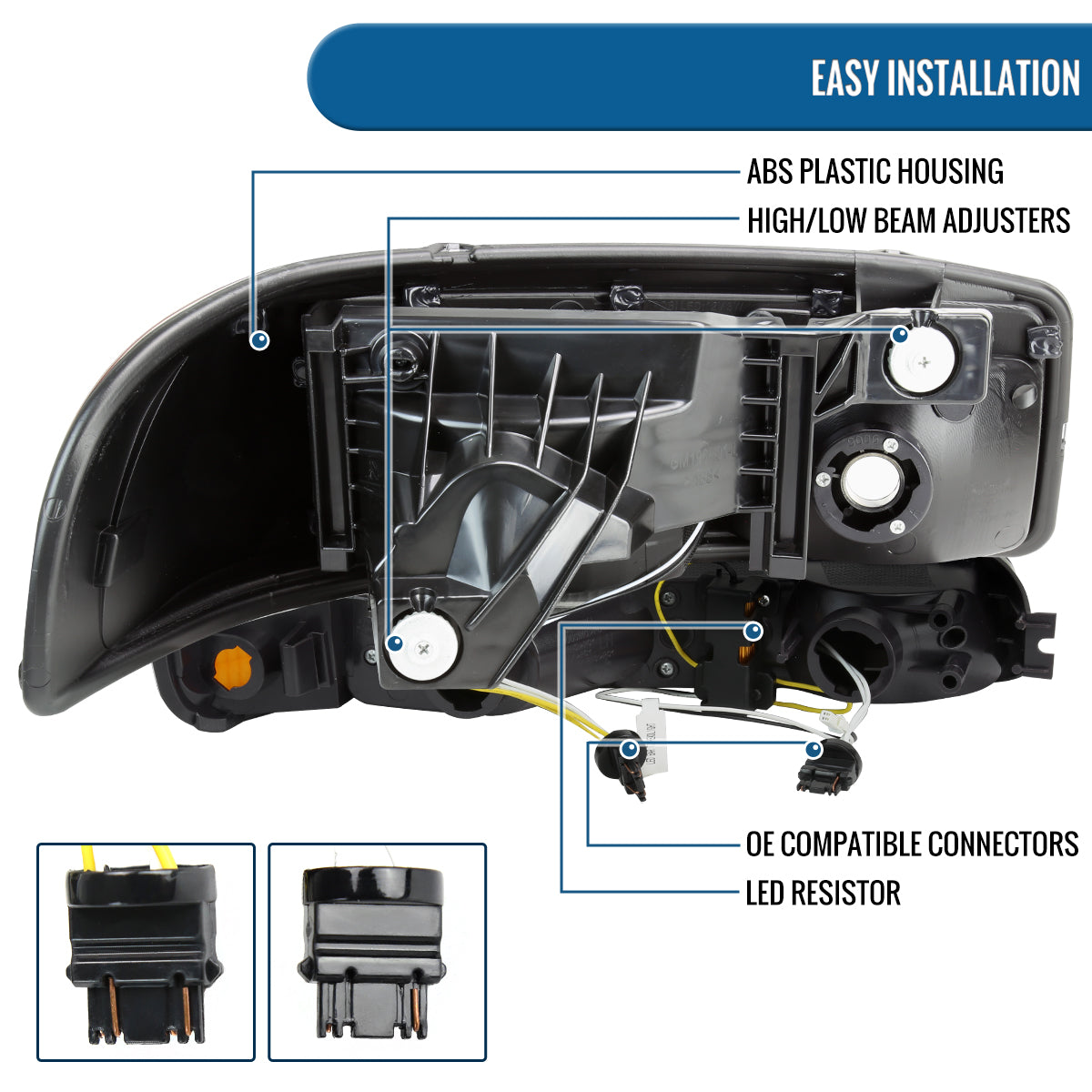 Ronnin - Fits 1999-2007 GMC Sierra 2000-2006 Yukon Upgraded Replacement LED Running Lights Sequential Turn Signals Headlights + Bumper Lights Assembly Pair | Black