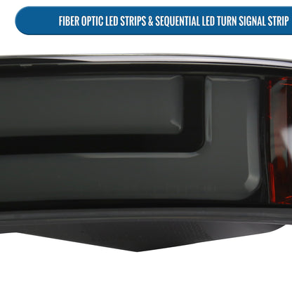 Ronnin - Fits 1999-2007 GMC Sierra 2000-2006 Yukon Upgraded Replacement LED Running Lights Sequential Turn Signals Headlights + Bumper Lights Assembly Pair | Black Smoke