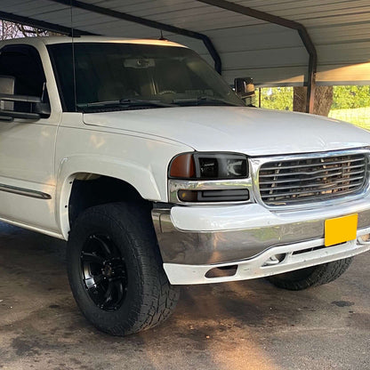 Ronnin - Fits 1999-2007 GMC Sierra 2000-2006 Yukon Upgraded Replacement LED Running Lights Sequential Turn Signals Headlights + Bumper Lights Assembly Pair | Black Smoke