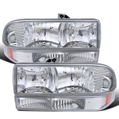Ronnin - Fits 1998-2004 Chevy Blazer S10 Pickup Factory Replacement Headlights + Bumper Lamps Assembly Pair | Chrome