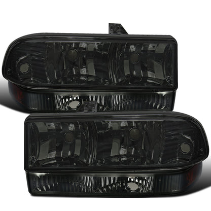 Ronnin - Fits 1998-2004 Chevy Blazer S10 Pickup Factory Replacement Headlights + Bumper Lamps Assembly Pair | Smoke