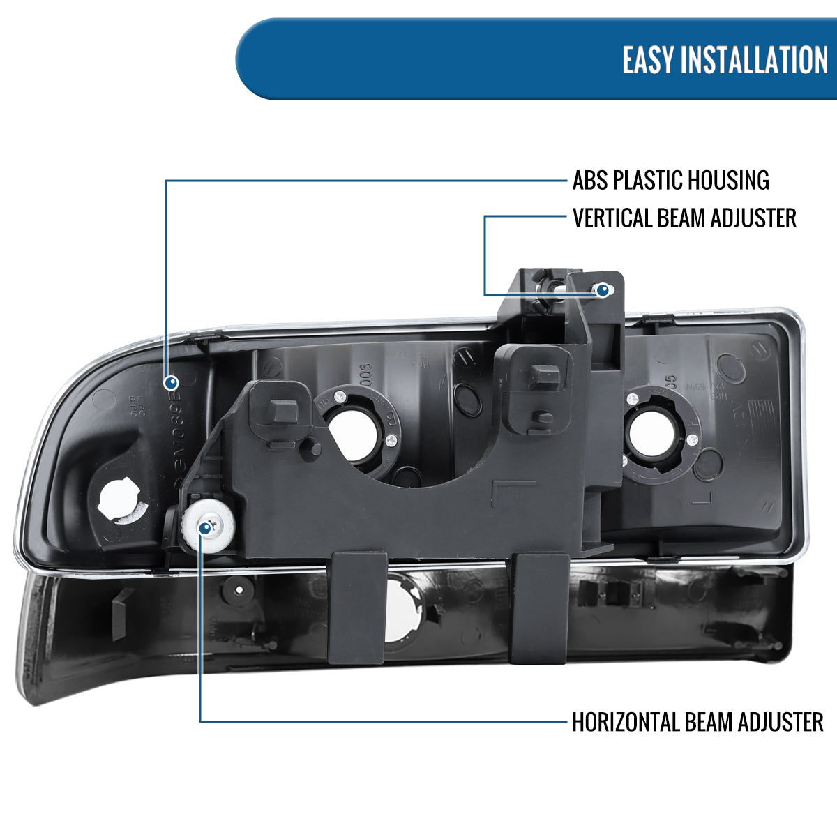 Ronnin - Fits 1998-2004 Chevy Blazer S10 Pickup Factory Replacement Headlights + Bumper Lamps Assembly Pair | Black