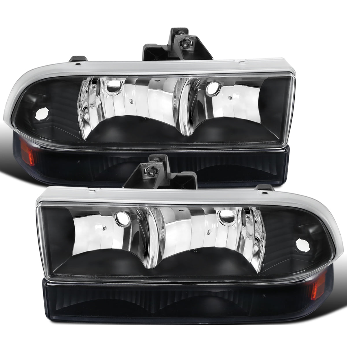 Ronnin - Fits 1998-2004 Chevy Blazer S10 Pickup Factory Replacement Headlights + Bumper Lamps Assembly Pair | Black