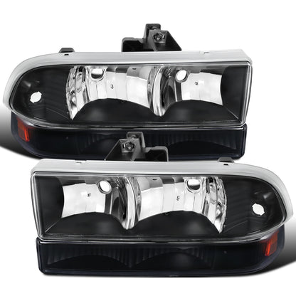 Ronnin - Fits 1998-2004 Chevy Blazer S10 Pickup Factory Replacement Headlights + Bumper Lamps Assembly Pair | Black