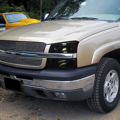 Ronnin - Compatible con Chevy Silverado 1500 2500 3500 Avalanche 2003-2006 Par de conjuntos de faros delanteros + luces de parachoques de repuesto | Ahumado