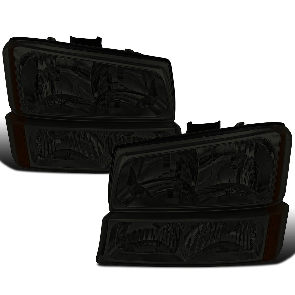 Ronnin - Compatible con Chevy Silverado 1500 2500 3500 Avalanche 2003-2006 Par de conjuntos de faros delanteros + luces de parachoques de repuesto | Ahumado