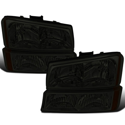 Ronnin - Compatible con Chevy Silverado 1500 2500 3500 Avalanche 2003-2006 Par de conjuntos de faros delanteros + luces de parachoques de repuesto | Ahumado