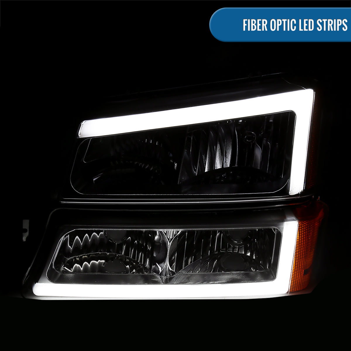 Ronnin - Faros delanteros con tubo LED de marcha y luces de parachoques mejorados para Chevy Silverado Avalanche 2003-2007, par | Cromo