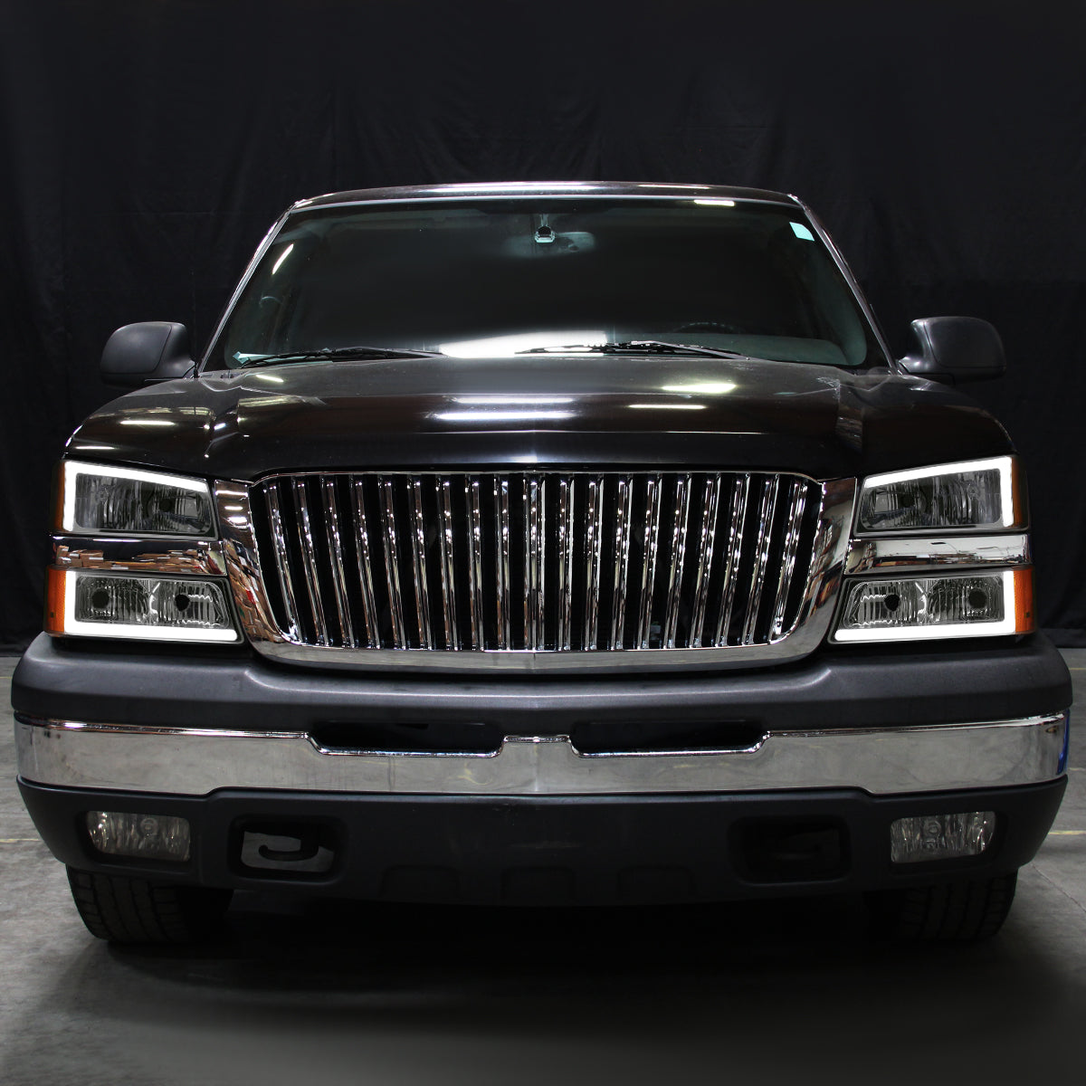 Ronnin - Faros delanteros con tubo LED de marcha y luces de parachoques mejorados para Chevy Silverado Avalanche 2003-2007, par | Cromo