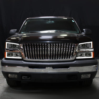 Ronnin - Faros delanteros con tubo LED de marcha y luces de parachoques mejorados para Chevy Silverado Avalanche 2003-2007, par | Cromo