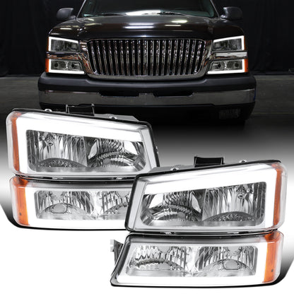Ronnin - Faros delanteros con tubo LED de marcha y luces de parachoques mejorados para Chevy Silverado Avalanche 2003-2007, par | Cromo