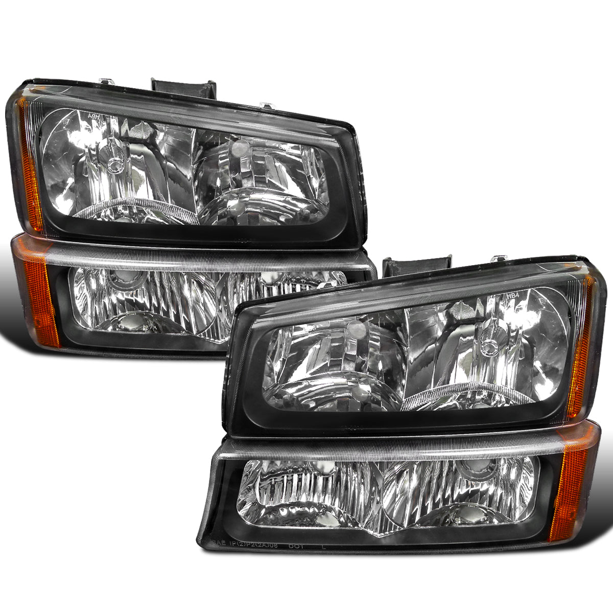 Ronnin - Compatible con Chevy Silverado 1500 2500 3500 Avalanche 2003-2006 Par de conjuntos de faros delanteros y luces de parachoques de repuesto | Negro