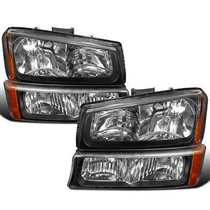 Ronnin - Compatible con Chevy Silverado 1500 2500 3500 Avalanche 2003-2006 Par de conjuntos de faros delanteros y luces de parachoques de repuesto | Negro