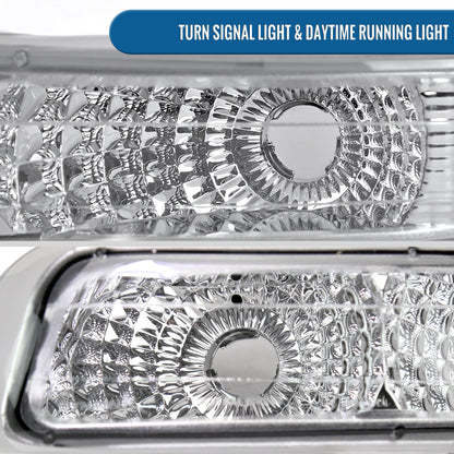 Ronnin - Fits 1999-2002 Silverado 1500 2500 2000-2006 Suburban 1500 2500 Tahoe Headlights + Bumper Parking Signal Lamps Replacement Pair | Chrome
