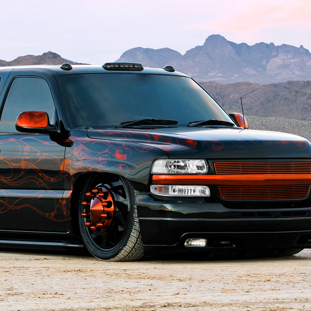 Ronnin - Fits 1999-2002 Silverado 1500 2500 2000-2006 Suburban 1500 2500 Tahoe Headlights + Bumper Parking Signal Lamps Replacement Pair | Chrome