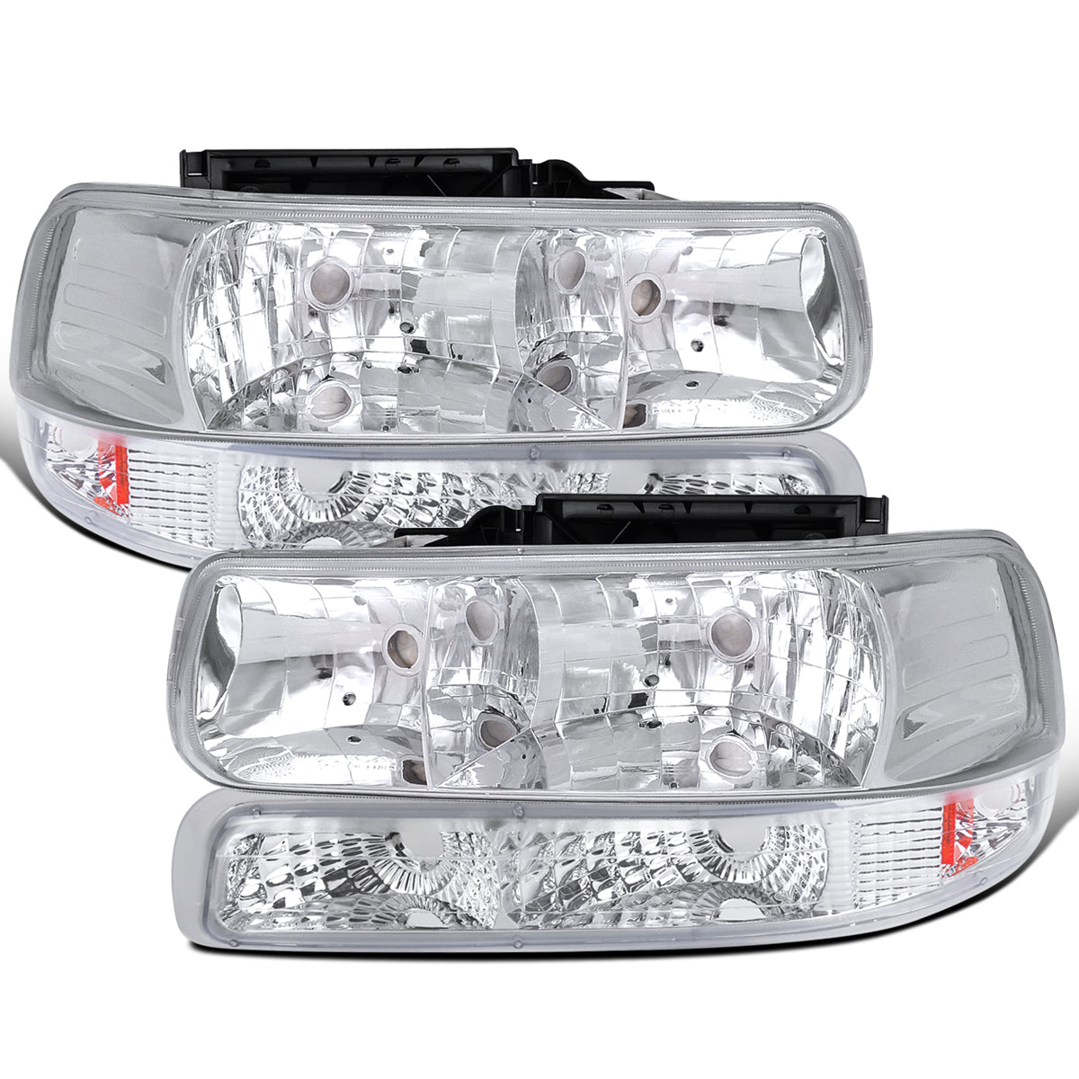 Ronnin - Fits 1999-2002 Silverado 1500 2500 2000-2006 Suburban 1500 2500 Tahoe Headlights + Bumper Parking Signal Lamps Replacement Pair | Chrome