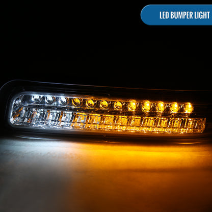 1999-2006 Chevy Silverado Suburban 1500 2500 Tahoe Headlights + Upgrade LED Turn Signal DRL Bumper Lights Assembly Pair | Chrome