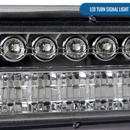 1999-2006 Chevy Silverado Suburban 1500 2500 Tahoe Headlights + Upgrade LED Turn Signal DRL Bumper Lights Assembly Pair | Chrome