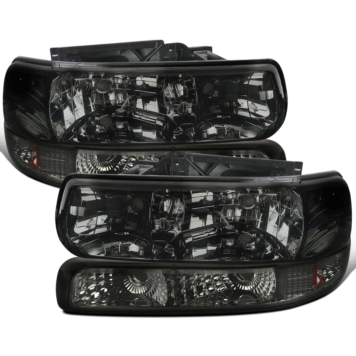 Ronnin - Fits 1999-2002 Silverado 1500 2500 2000-2006 Suburban 1500 2500 Tahoe Headlights + Bumper Parking Signal Lamps Replacement Pair | Smoke