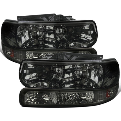 Ronnin - Fits 1999-2002 Silverado 1500 2500 2000-2006 Suburban 1500 2500 Tahoe Headlights + Bumper Parking Signal Lamps Replacement Pair | Smoke