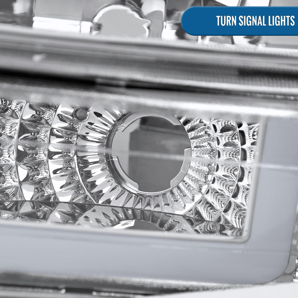 Ronnin - Fits 1999-2002 Silverado 2000-2006 Suburban Tahoe LED Tube Headlights + Bumper Parking Signal Lamps Assembly Pair | Chrome