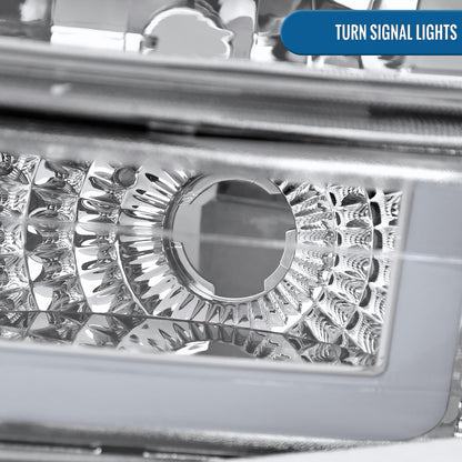 Ronnin - Fits 1999-2002 Silverado 2000-2006 Suburban Tahoe LED Tube Headlights + Bumper Parking Signal Lamps Assembly Pair | Chrome