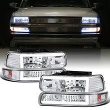 Ronnin - Fits 1999-2002 Silverado 2000-2006 Suburban Tahoe LED Tube Headlights + Bumper Parking Signal Lamps Assembly Pair | Chrome
