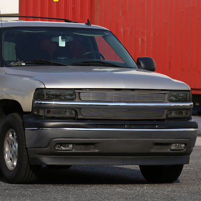 Ronnin - Fits 1999-2002 Silverado 2000-2006 Suburban Tahoe LED Tube Headlights + Bumper Parking Signal Lamps Assembly Pair | Smoke