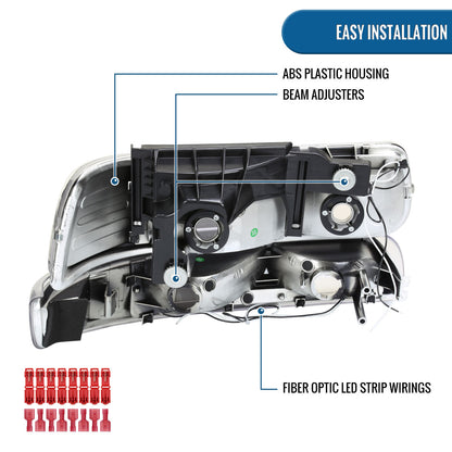 Ronnin - Fits 1999-2002 Silverado 2000-2006 Suburban Tahoe LED Tube Headlights + Bumper Parking Signal Lamps Assembly Pair | Smoke