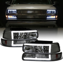 Ronnin - Fits 1999-2002 Silverado 2000-2006 Suburban Tahoe LED Tube Headlights + Bumper Parking Signal Lamps Assembly Pair | Smoke
