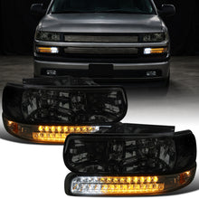 Ronnin - Compatible con Chevy Silverado Suburban 1500 2500 Tahoe 1999-2006 Faros Delanteros + Actualización LED Señal de Giro DRL Conjunto de Luces de Parachoques Par | Ahumado