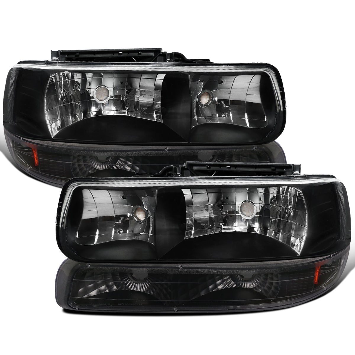 Ronnin - Fits 1999-2002 Silverado 1500 2500 2000-2006 Suburban 1500 2500 Tahoe Headlights + Bumper Parking Signal Lamps Replacement Pair | Black