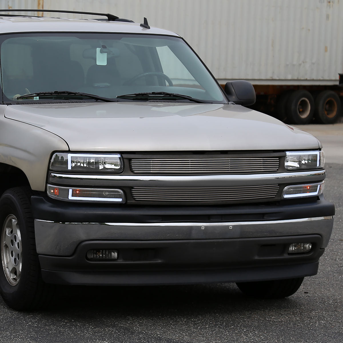 Ronnin - Fits 1999-2002 Silverado 2000-2006 Suburban Tahoe LED Tube Headlights + Bumper Parking Signal Lamps Assembly Pair | Black