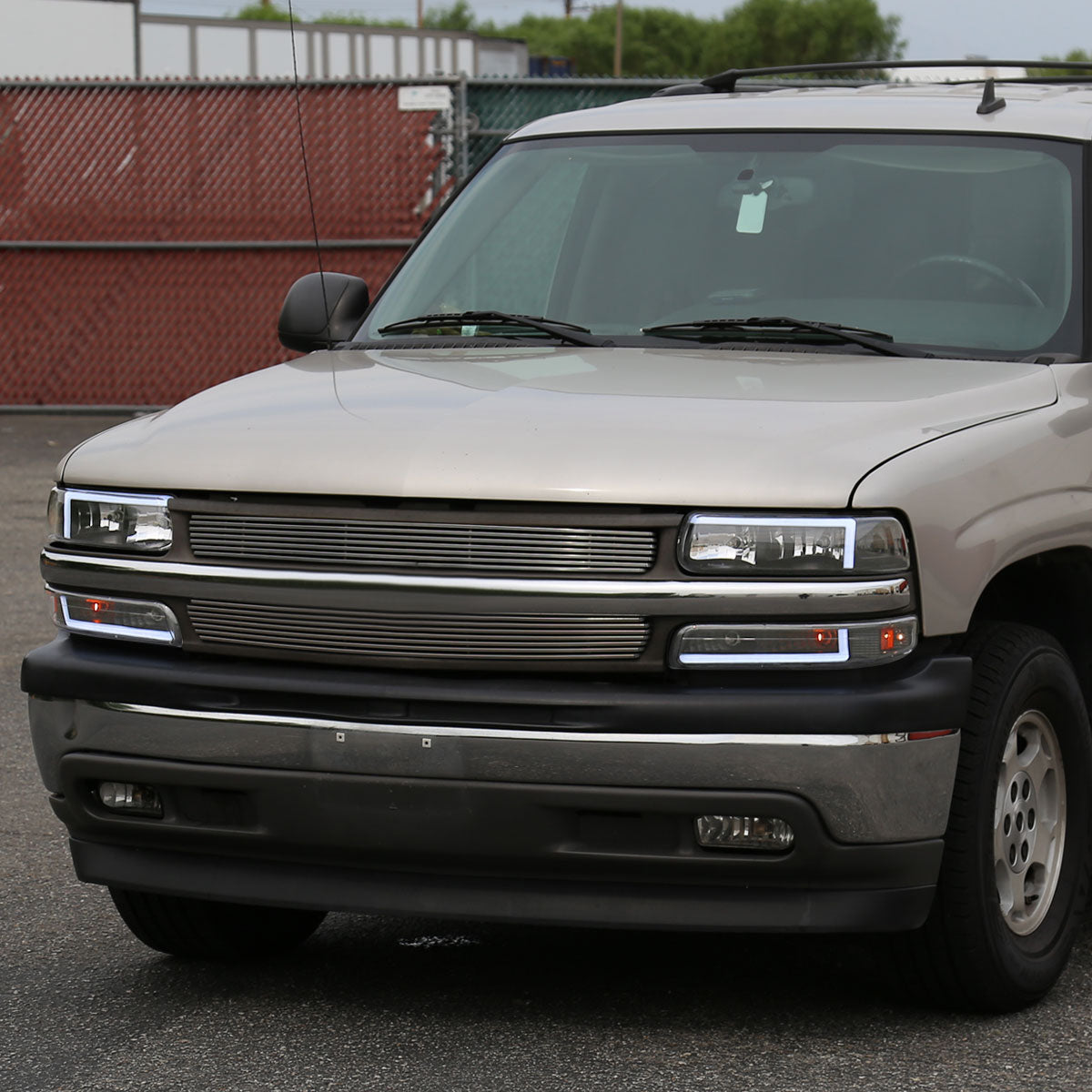 Ronnin - Fits 1999-2002 Silverado 2000-2006 Suburban Tahoe LED Tube Headlights + Bumper Parking Signal Lamps Assembly Pair | Black