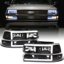 Ronnin - Fits 1999-2002 Silverado 2000-2006 Suburban Tahoe LED Tube Headlights + Bumper Parking Signal Lamps Assembly Pair | Black