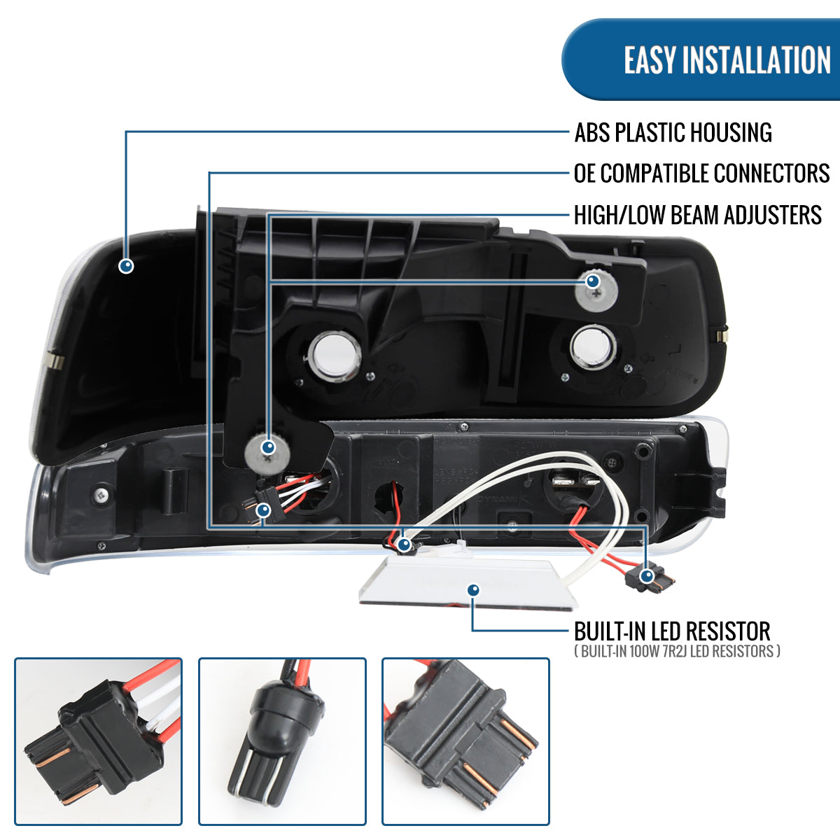 Ronnin - Se adapta a Chevy Silverado Suburban 1500 2500 Tahoe 1999-2006, faros delanteros + luces LED de intermitencia y DRL para parachoques, par de montaje | Negro