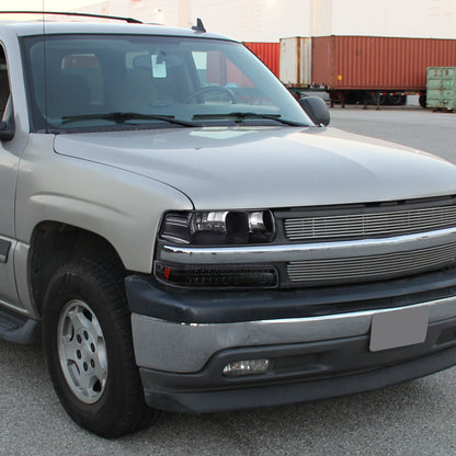 Ronnin - Se adapta a Chevy Silverado Suburban 1500 2500 Tahoe 1999-2006, faros delanteros + luces LED de intermitencia y DRL para parachoques, par de montaje | Negro