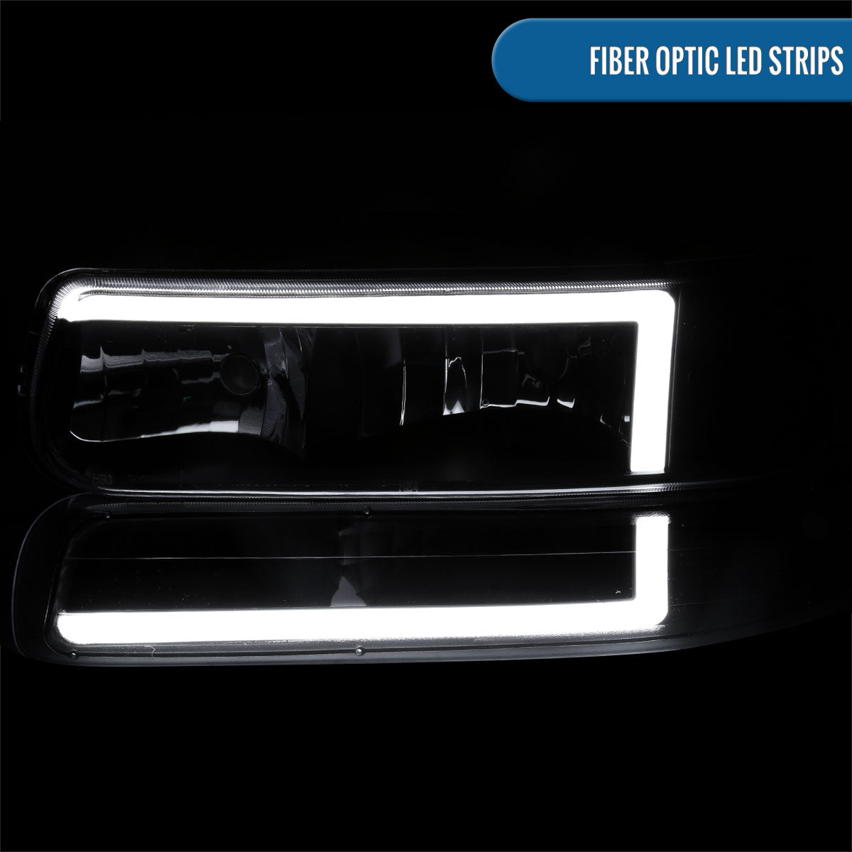 Ronnin - Fits 1999-2002 Silverado 2000-2006 Suburban Tahoe LED Tube Headlights + Bumper Parking Signal Lamps Assembly Pair | Black Smoke